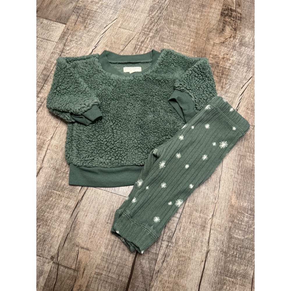 Grayson Collective Green Sherpa Fleece & Ribbed Starburst Leggings Set 3-6M